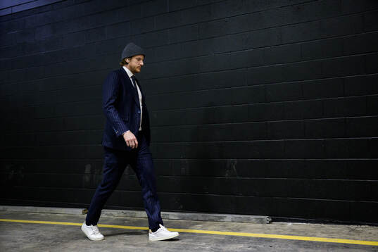 Jonas Brodin of Sweden arrives to the arena for the Four