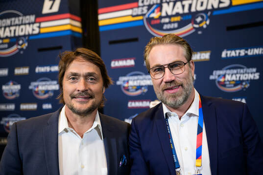 Former players Teemu Selänne of Finland and Peter Forsberg