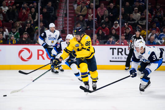 William Nylander of Sweden and Olli Määttä of Finland