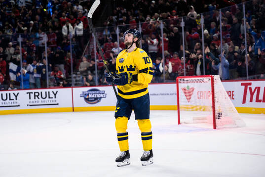 Adrian Kempe of Sweden looks dejected