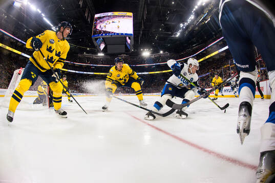 Gustav Forsling and Joel Eriksson Ek of Sweden and Mikael