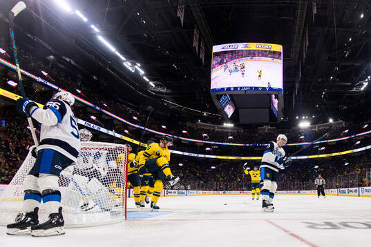 Rasmus Dahlin of Sweden celebrates