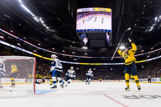Mika Zibanejad of Sweden celebrates