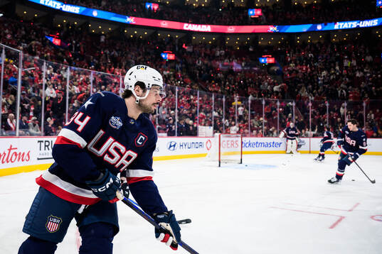 Auston Matthews of USA at warm-up
