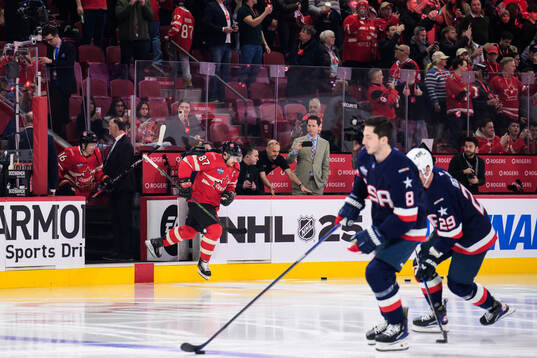 Sidney Crosby of Canada at warm-up
