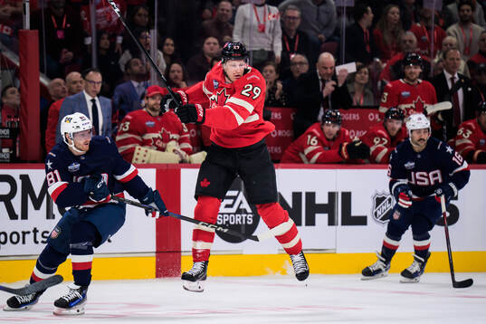 Kyle Connor of USA and Nathan MacKinnon of Canada