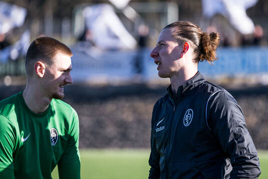 Landskronas målvakt Marcus Pettersson och Andreas Murbeck