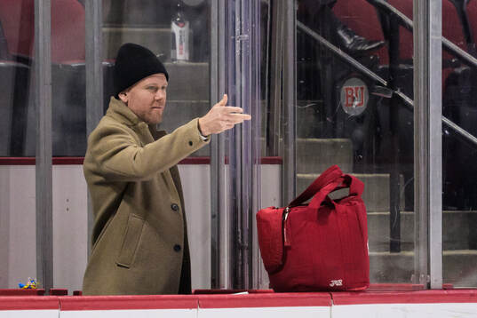 Assistant general manager Patric Hörnqvist of Sweden flips
