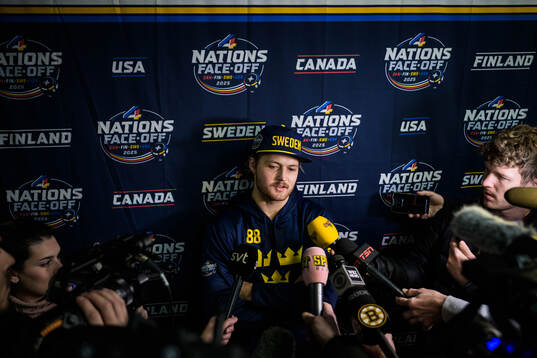 William Nylander of Sweden of Sweden is being interviewed