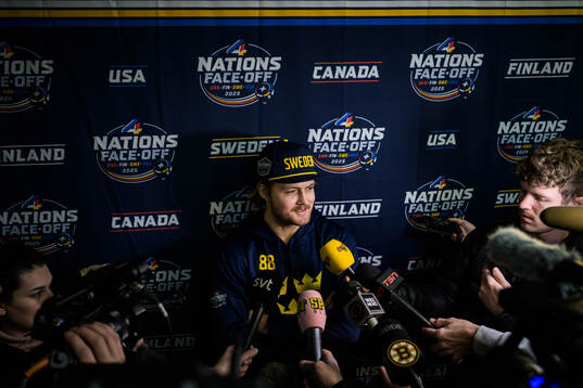 William Nylander of Sweden of Sweden is being interviewed