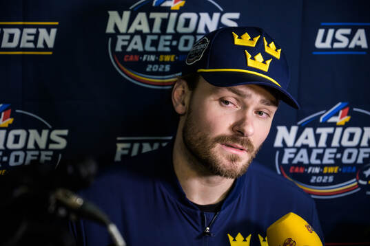 Rasmus Andersson of Sweden is being interviewed by media