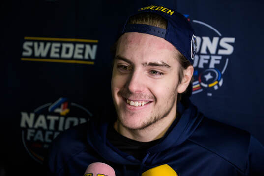 Leo Carlsson of Sweden is being interviewed by media