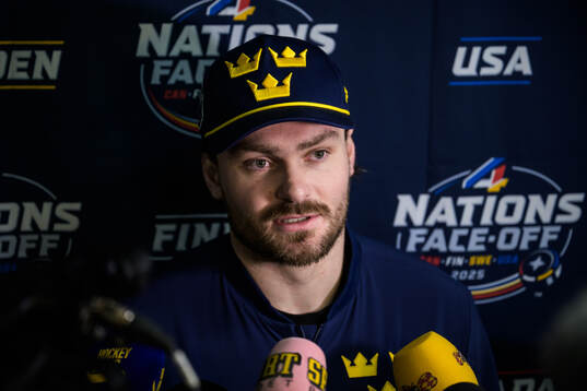 Rasmus Andersson of Sweden is being interviewed by media