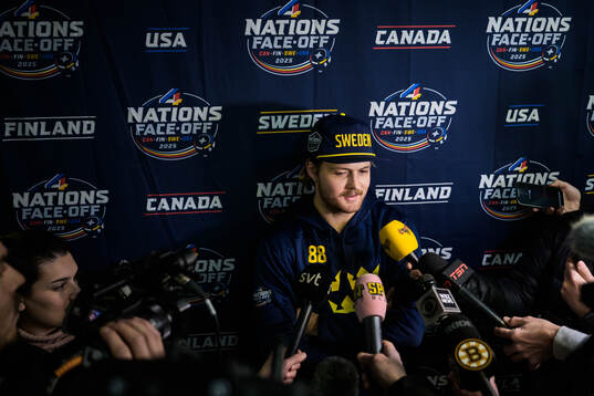 William Nylander of Sweden of Sweden is being interviewed