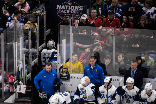 Goaltender Kevin Lankinen of Finland leaves the ice