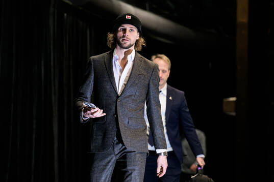 Adrian Kempe of Sweden arrives to the arena for the Four