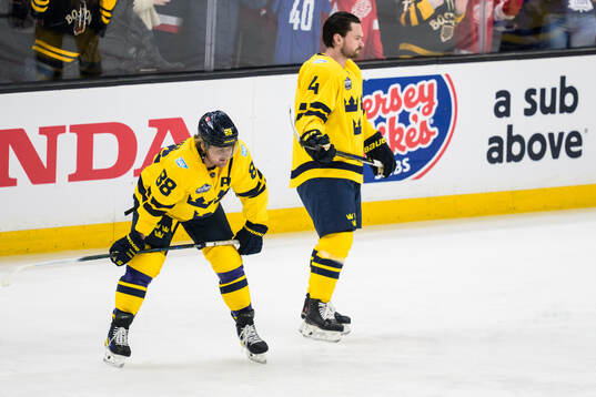 William Nylander and Rasmus Andersson of Sweden at warm-up