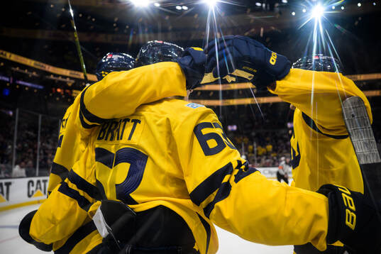Jesper Bratt of Sweden celebrates