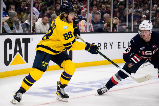 William Nylander of Sweden and Jack Eichel of USA
