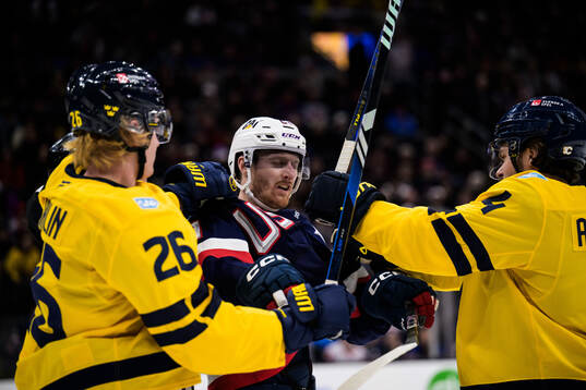 Rasmus Dahlin and Rasmus Andersson of Sweden and Kyle