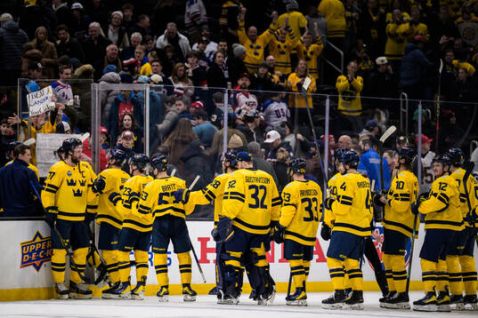 Players of Sweden cheer