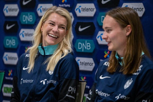 Ada Hegerberg and Caroline Graham Hansen of the Norwegian