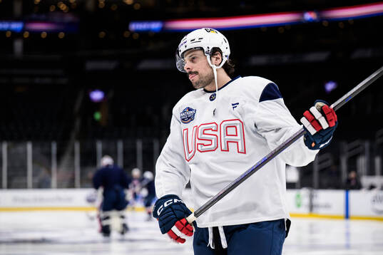 Auston Matthews of USA at a practice session
