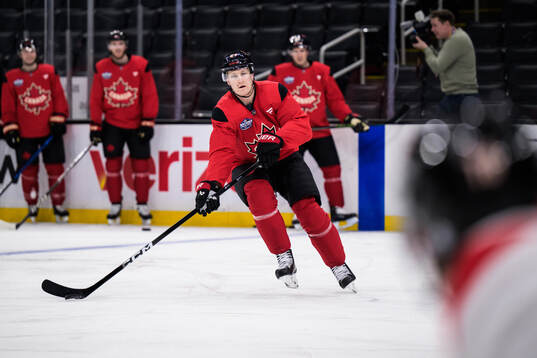 Nathan MacKinnon of Canada at a practice session