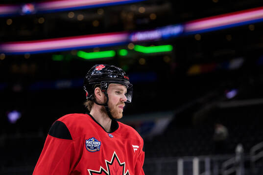 Connor McDavid of Canada at a practice session