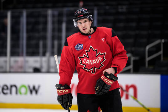 Sidney Crosby of Canada at a practice session