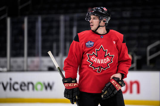 Sidney Crosby of Canada at a practice session