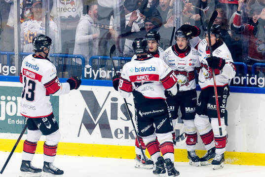 Malmö Redhawks Robin Salo jublar med lagkamrater