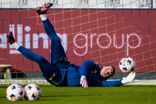 Goalkeeper Jennifer Falk of the women's national football