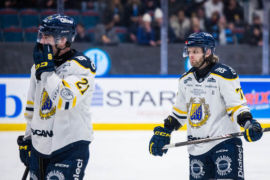 Södertäljes Nolan Stevens och Nicolai Meyer deppar
