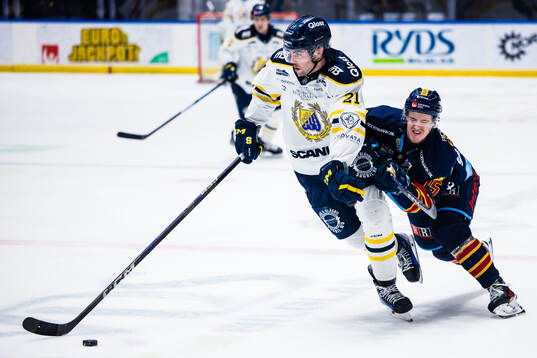 Södertäljes Nolan Stevens och Djurgårdens Filip Eriksson
