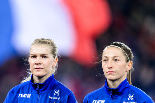 Ada Hegerberg and goalkeeper Cecilie Fiskerstrand of Norway