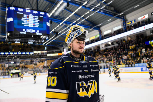 HV71s målvakt Frederik Dichow jublar