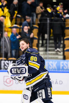HV71s målvakt Frederik Dichow jublar