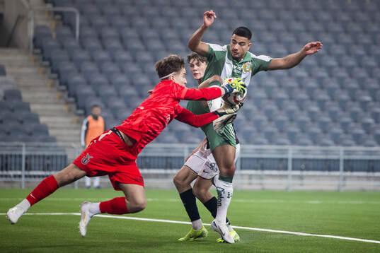 FC Stockholms målvakt Sixten Bringzén och Hammarbys Jusef
