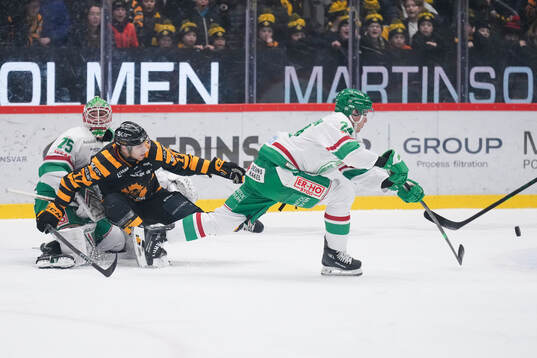 Skellefteås Pär Lindholm och Rögles målvakt Arvid Holm
