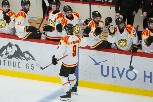 Brynäs Victor Söderström jublar med lagkamrater