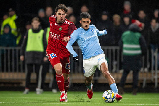 Skövde AIKs Hannes Forsgård och Malmö FFs Zakaria Loukili