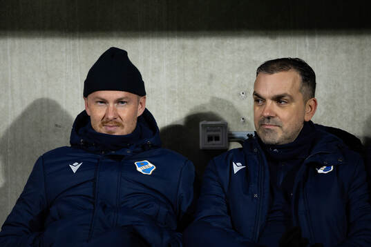 Halmstads huvudtränare Johan Lindholm och assisterande