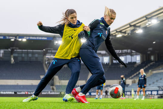 Maren Mjelde and Ada Hegerberg of the Norwegian women's