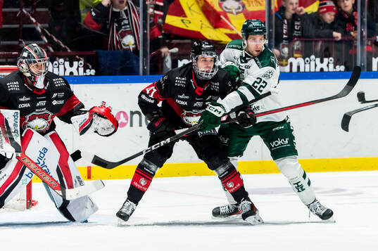 Malmö Redhawks målvakt Marek Langhamer och Joseph Berger