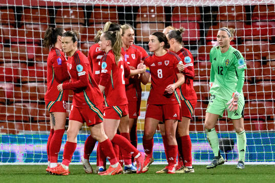 Kayleigh Barton of Wales celebrates