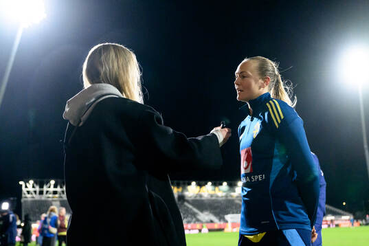 Magdalena Eriksson of Sweden is being interviewed