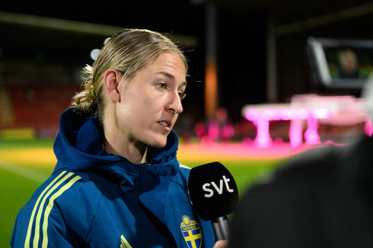 Emma Kullberg of Sweden is being interviewed
