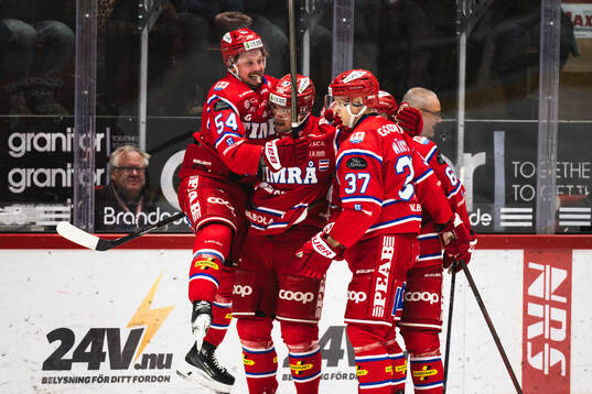 Timrås Filip Hållander och Jonathan Dahlén jublar
