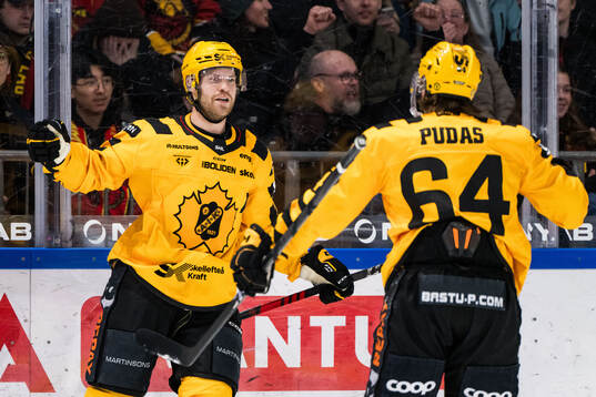 Skellefteås Oscar Lindberg jublar med Jonathan Pudas